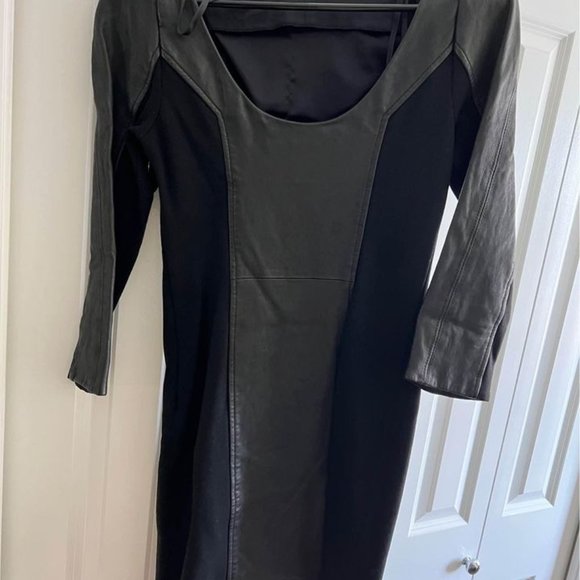 Diane von Furstenberg DVF black jersey leather dress - Picture 5 of 8